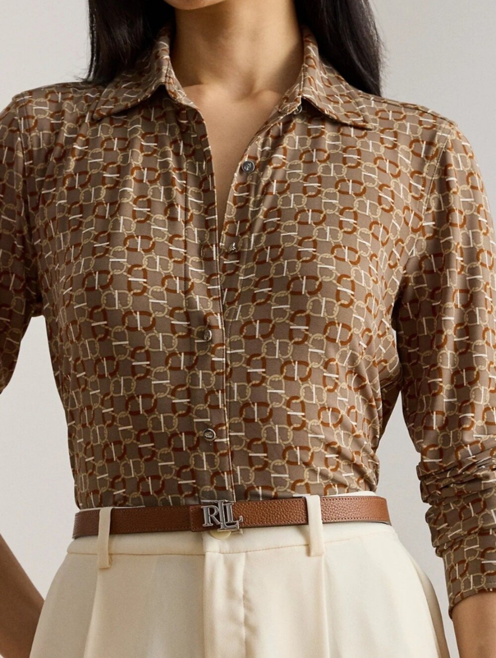 Lauren Ralph Lauren Black Label Professional Beige Geometric-Print Shirt